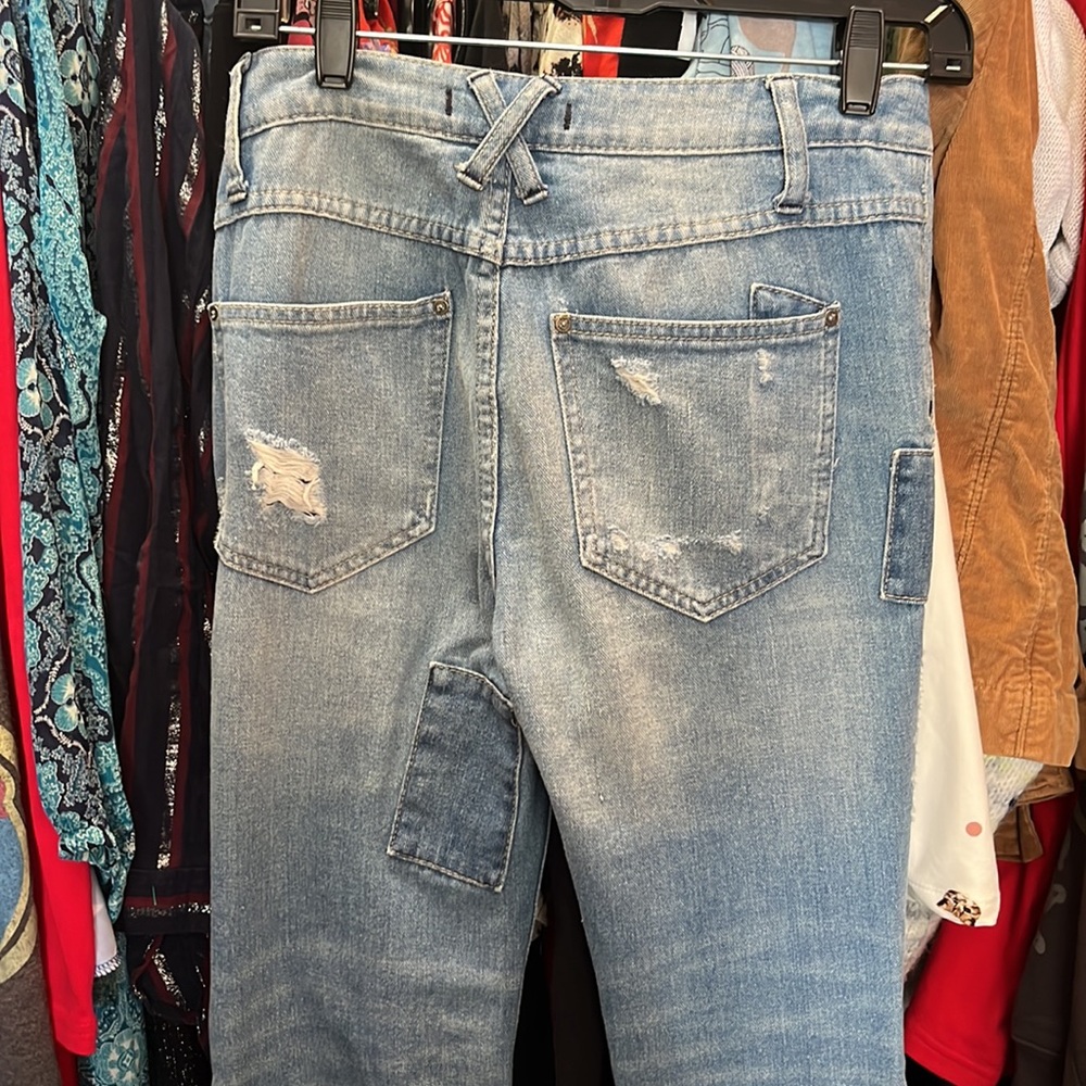 Free People Bell Bottom, Patchwork Jeans - image 5